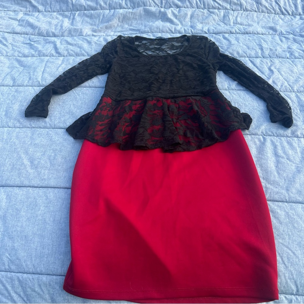 Shop WTD Black Lace/Red Skirt Peplum Dress Size Juniors Large